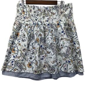 J. Jill Floral Porcelain Artisan Paisley Smocked Lined Skirt Women M Lightweight